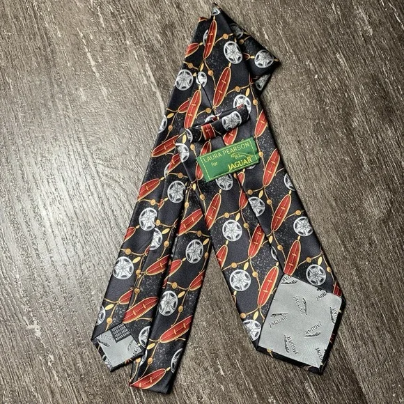 Vintage Laura Pearson for Jaguar Auto Car Collectible Italy Navy Gold Neck Tie